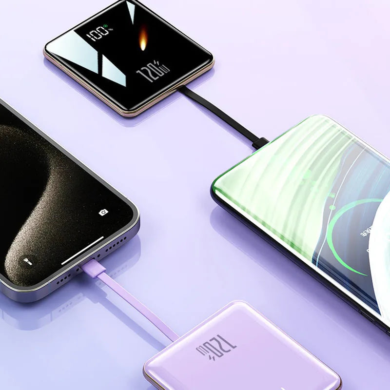 Banco de energía de 20000mAh, cargador portátil ultrafino con Cable incorporado, Banco de energía de carga súper rápida de gran capacidad para teléfonos inteligentes