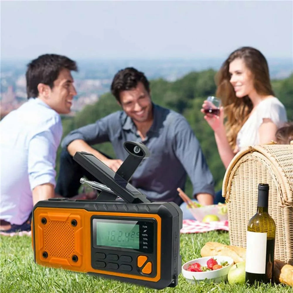 LOTOTG-Radio portátil de energía Solar de emergencia, manivela de carga AM/FM, Radio meteorológica, linterna de lectura Led, cargador de teléfono bancario