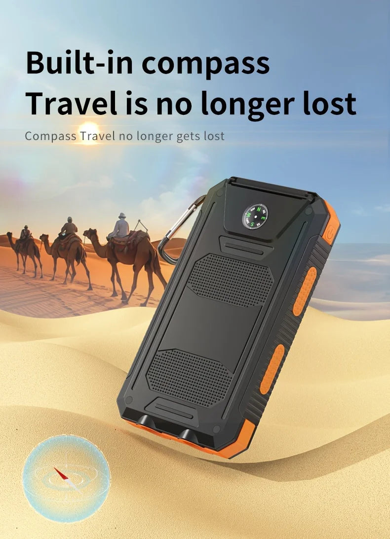 Banco de energía solar portátil de 20000 mAh, cargador solar portátil para teléfono móvil, cargador de batería externo para acampar para teléfonos móviles