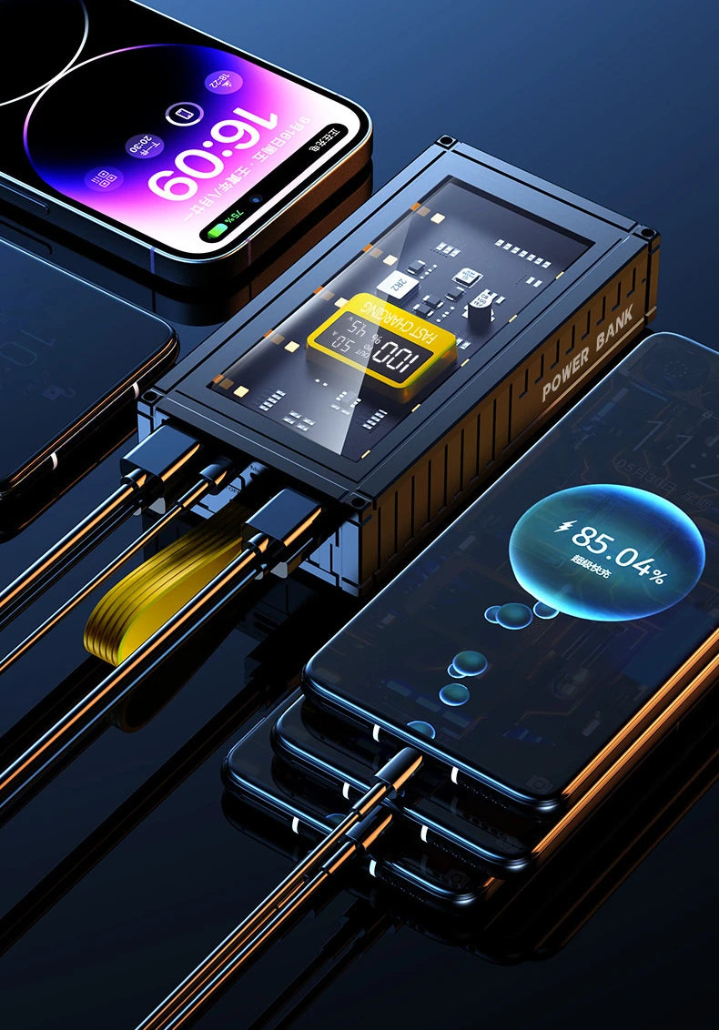 Banco de energía transparente de carga rápida para teléfonos móviles, fuente de alimentación de gran capacidad de 30000mAh, 50000mAh, 120W, BCAK