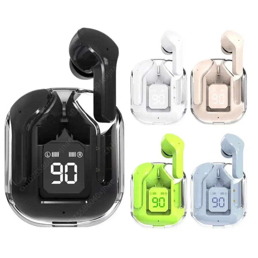 Auriculares translúcidos con cancelación de ruido compatibles con Bluetooth, estuche de carga con pantalla Digital, auriculares pequeños para trabajo deportivo