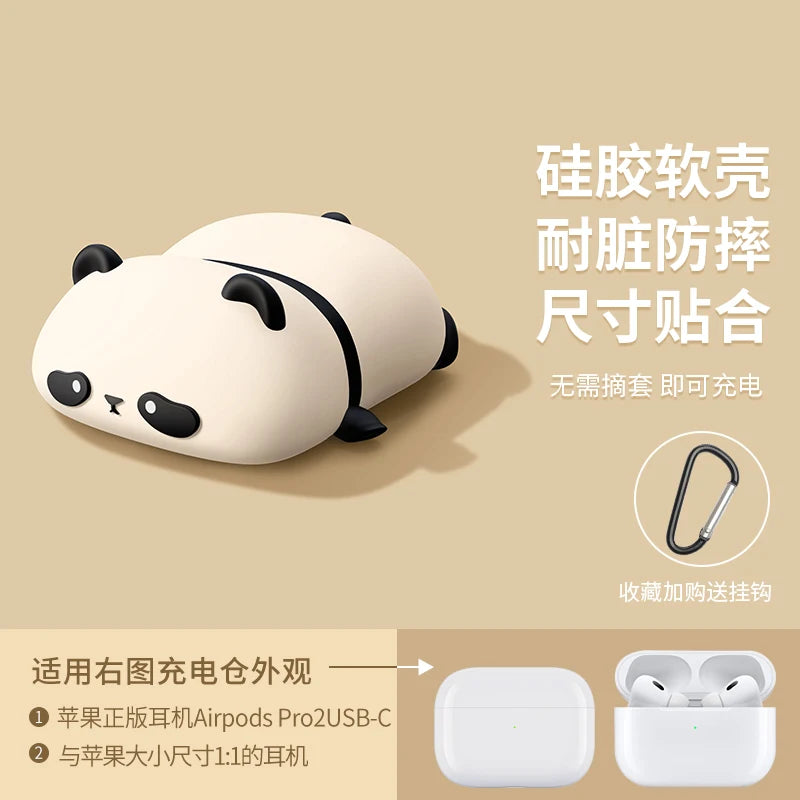 Bonita funda para auriculares con diseño de Panda tumbado para AirPods 4 (2024) Airpod Pro 1 2 3 auriculares Bluetooth caja de carga funda protectora para auriculares