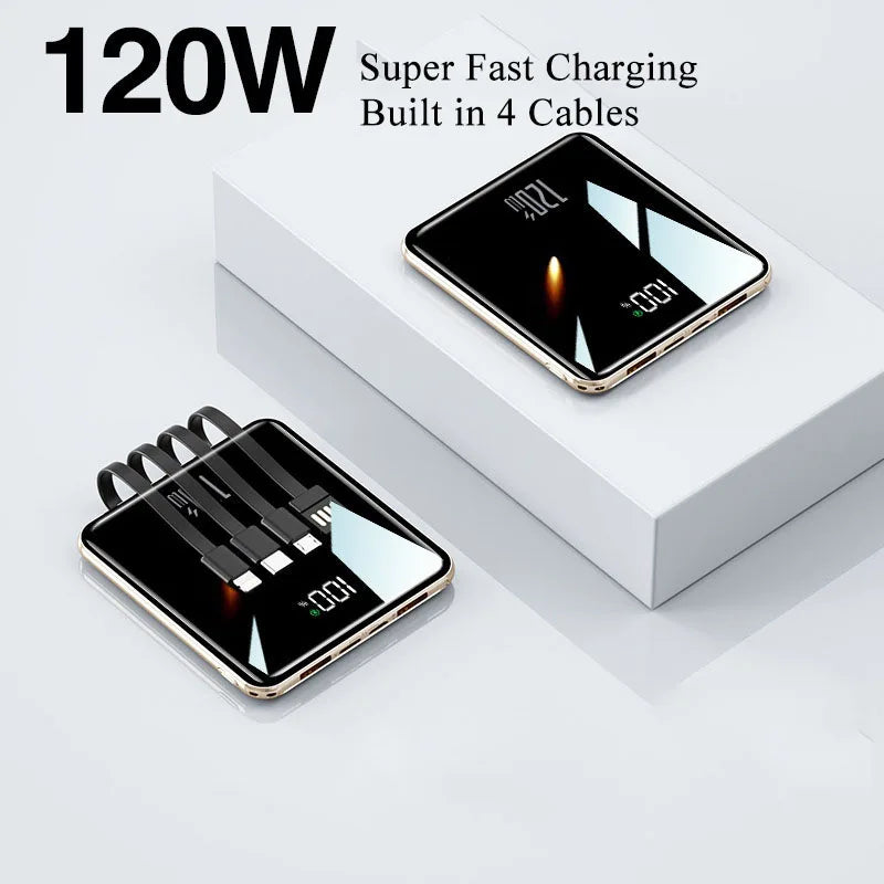 Banco de energía de 20000mAh, cargador portátil ultrafino con Cable incorporado, Banco de energía de carga súper rápida de gran capacidad para teléfonos inteligentes