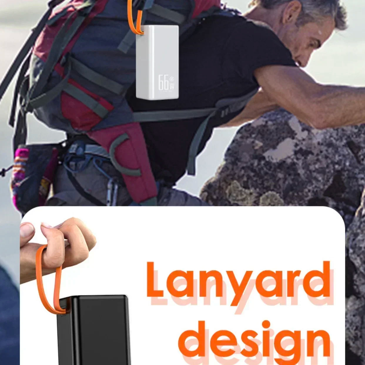 Banco de energía de alta capacidad de 50000maH, cargador rápido de 66W, batería recargable resistente al agua para teléfono móvil, ordenador, luz LED de Camping