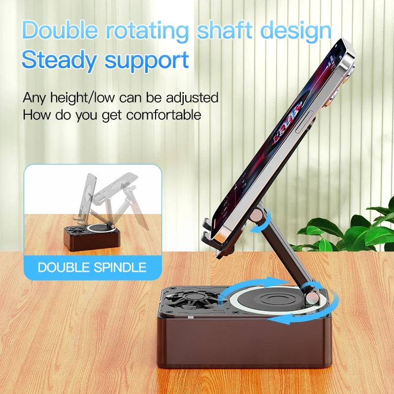 Soporte para teléfono móvil 3 en 1, Altavoz Bluetooth, Banco de energía, soporte de escritorio plegable giratorio para teléfono móvil, tabletas y iPad