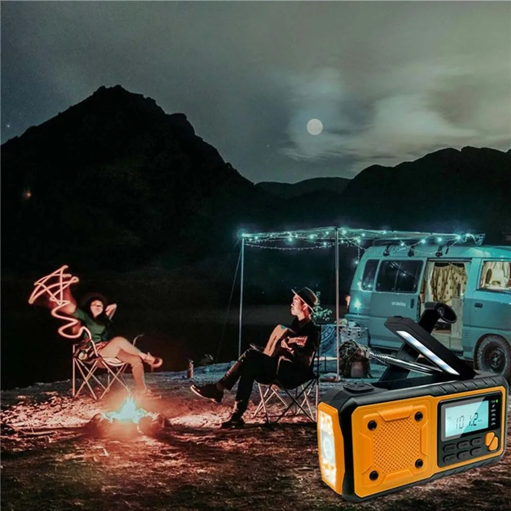 LOTOTG-Radio portátil de energía Solar de emergencia, manivela de carga AM/FM, Radio meteorológica, linterna de lectura Led, cargador de teléfono bancario