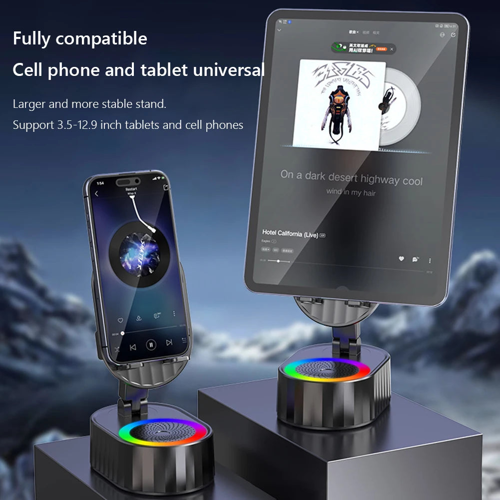 Soporte para teléfono móvil con cargador de Banco de energía, altavoz de inducción giratorio de 360 grados, multifunción para escritorio y dormitorio