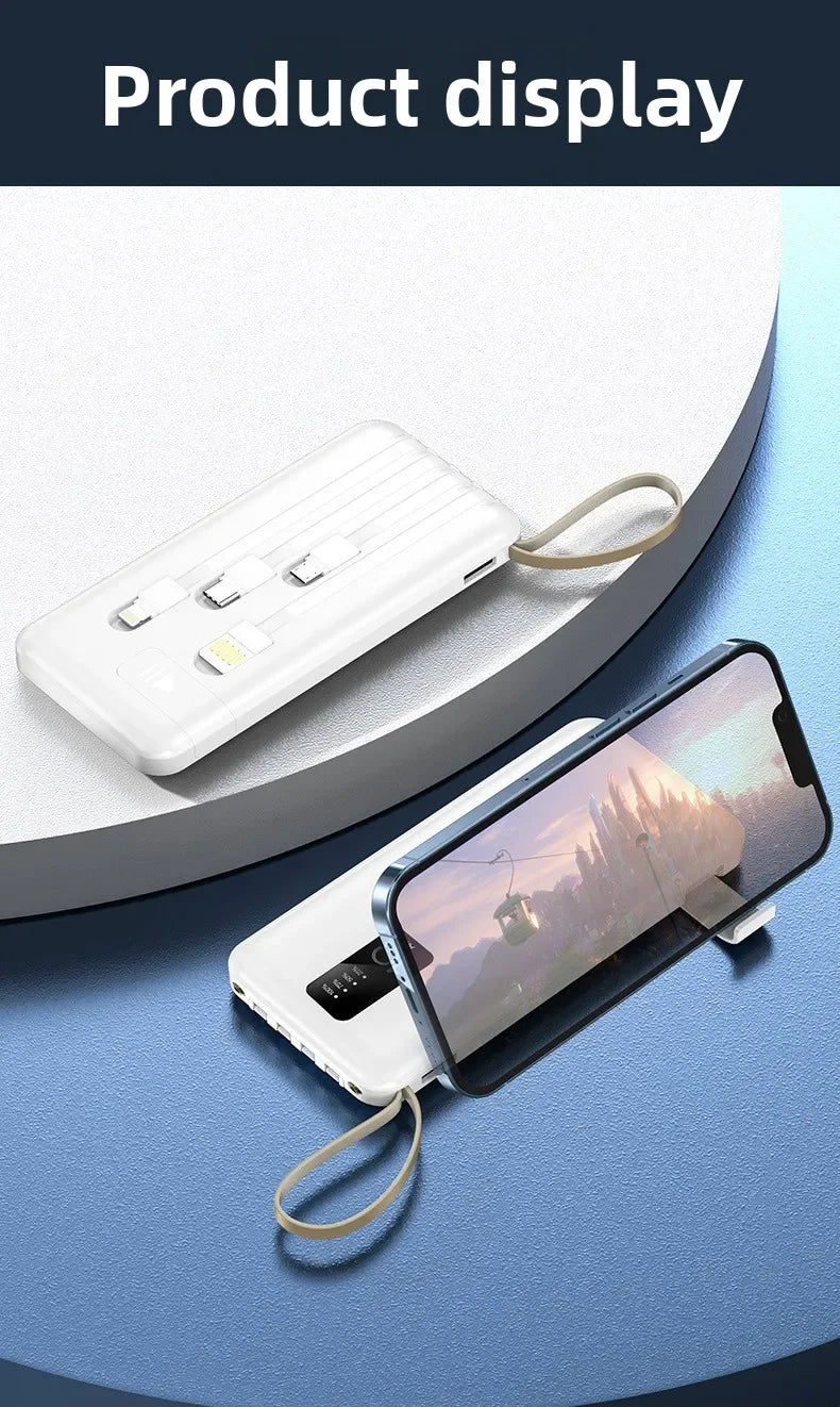 Banco de energía portátil de 20000mAh con Cable extraíble, batería externa, cargador de teléfono de carga rápida para IPhone Xiaomi Powerbank