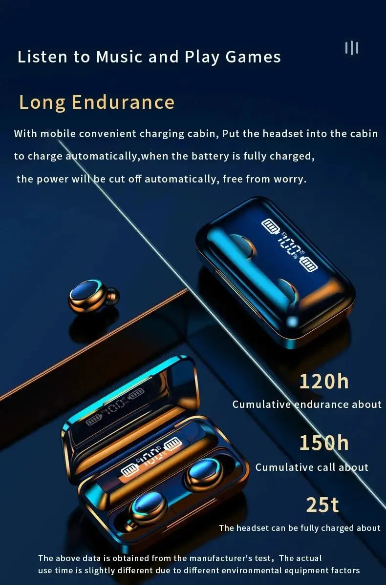 Auriculares inalámbricos F9 con Bluetooth, audífonos Tws impermeables con pantalla Digital, estuche de carga de gran capacidad