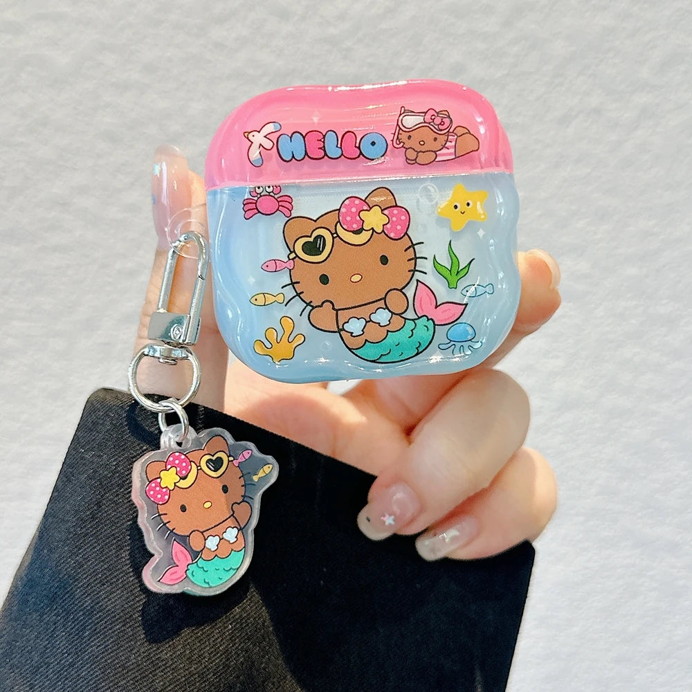 Funda para auriculares Airpods 1, 2, 3, 4 Pro 2, bonita Sanrio Hello Kitty, Auriculares inalámbricos con Bluetooth, funda protectora suave con colgante