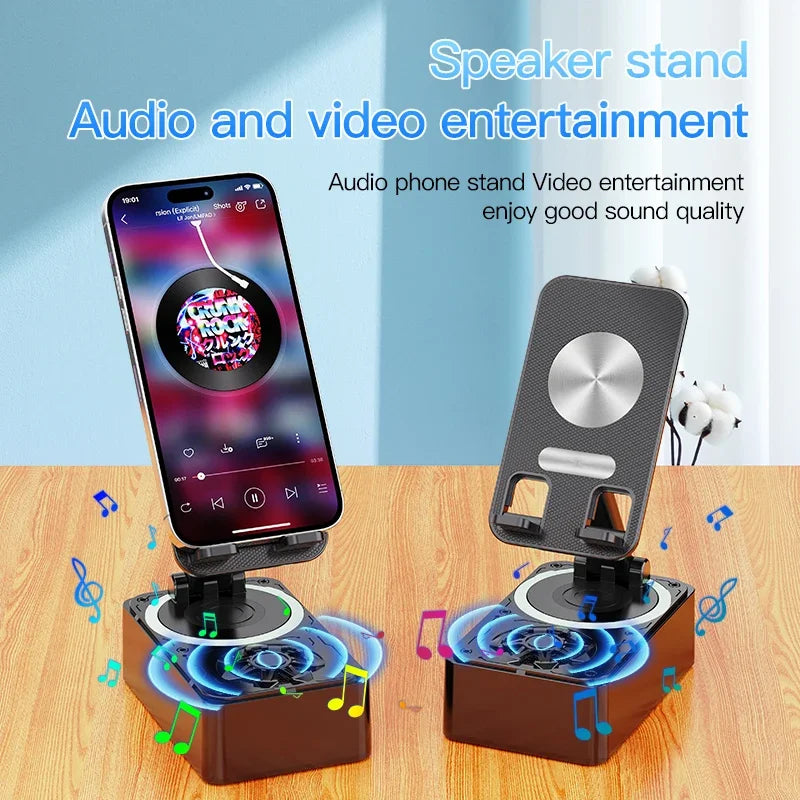 Soporte para teléfono móvil 3 en 1, Altavoz Bluetooth, Banco de energía, soporte de escritorio plegable giratorio para teléfono móvil, tabletas y iPad