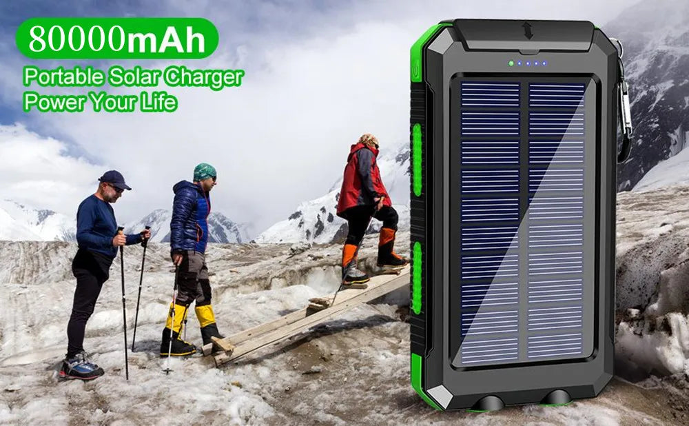 Nuevo Banco de energía Solar de 100000mAh, cargador de batería externo portátil, luz LDE fuerte para todos los teléfonos inteligentes