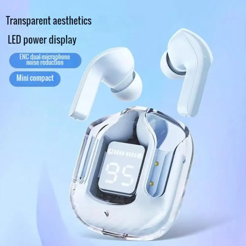 Auriculares translúcidos con cancelación de ruido compatibles con Bluetooth, estuche de carga con pantalla Digital, auriculares pequeños para trabajo deportivo