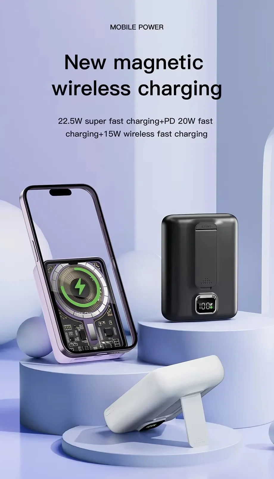 Banco de energía transparente inalámbrico magnético portátil de 10000mAh compatible con fuente de alimentación móvil de carga PD20W 15W para iPhone
