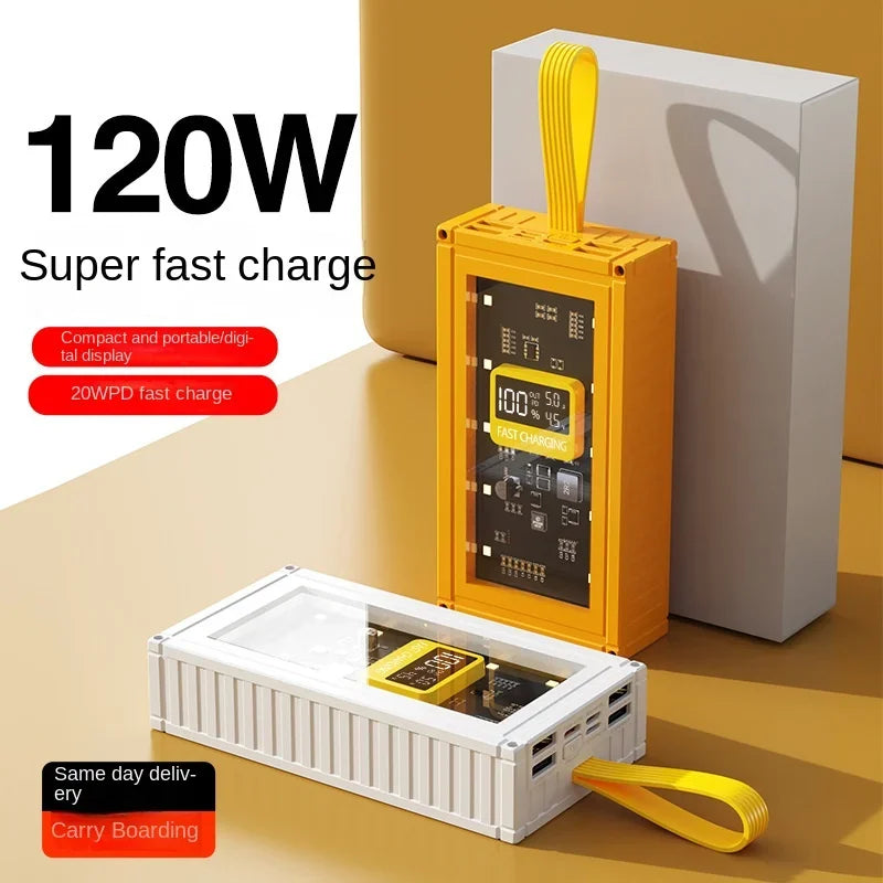 Banco de energía transparente de carga rápida para teléfonos móviles, fuente de alimentación de gran capacidad de 30000mAh, 50000mAh, 120W, BCAK