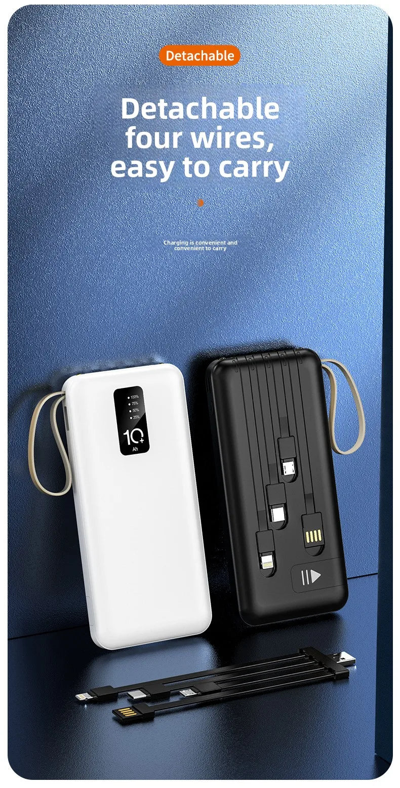 Banco de energía portátil de 20000mAh con Cable extraíble, batería externa, cargador de teléfono de carga rápida para IPhone Xiaomi Powerbank