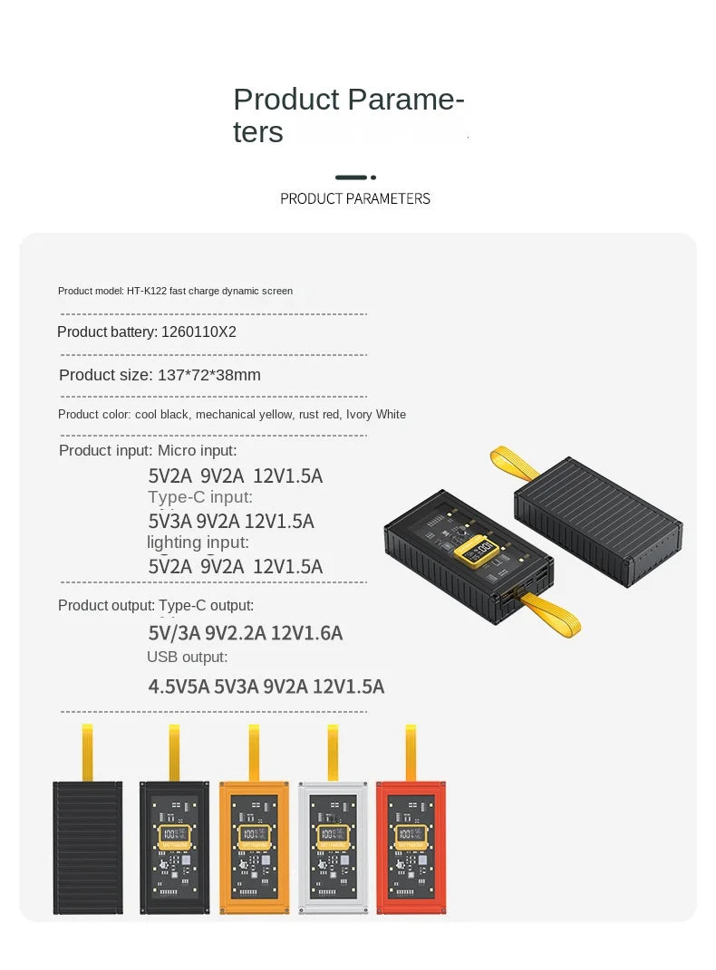 Banco de energía transparente de carga rápida para teléfonos móviles, fuente de alimentación de gran capacidad de 30000mAh, 50000mAh, 120W, BCAK