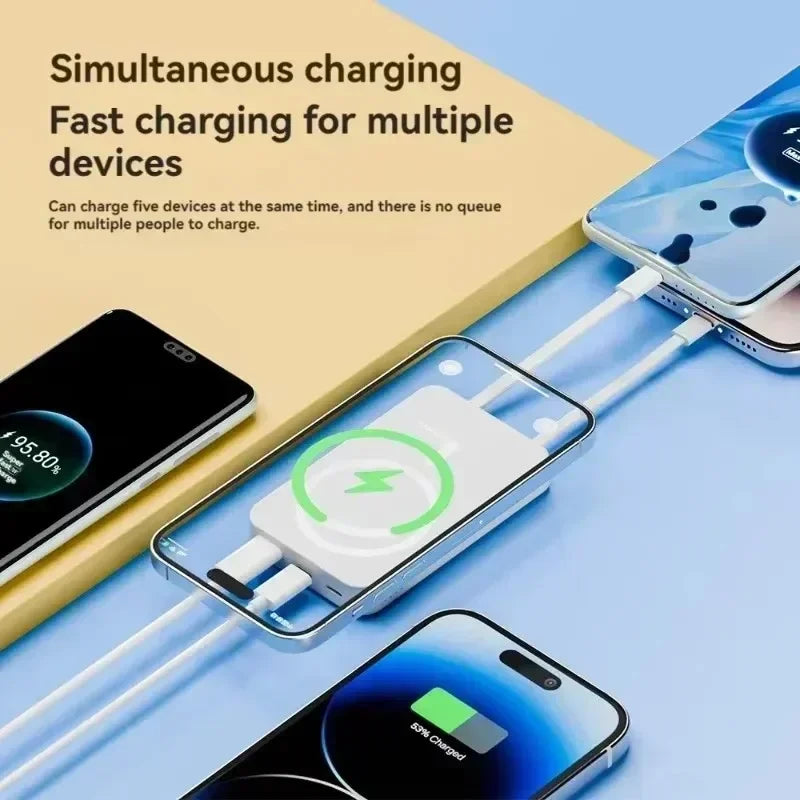 Banco de energía inalámbrico, soporte de cable incorporado, gran capacidad, carga súper rápida, banco de energía, magnético, 30000mAh, nuevo