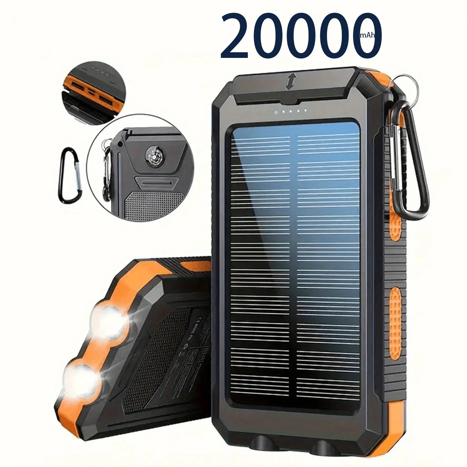 Banco de energía solar portátil de 20000 mAh, cargador solar portátil para teléfono móvil, cargador de batería externo para acampar para teléfonos móviles