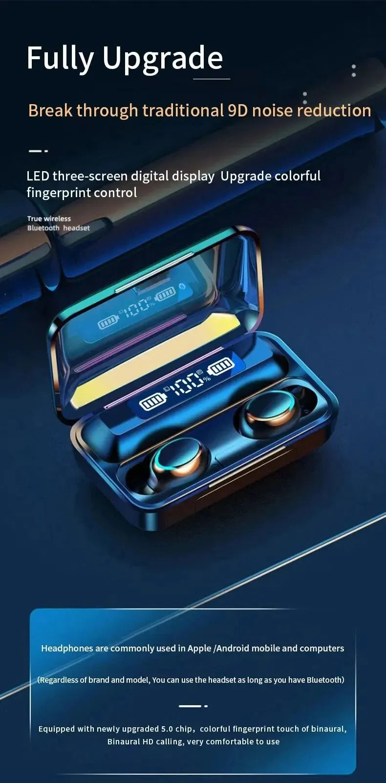 Auriculares inalámbricos F9 con Bluetooth, audífonos Tws impermeables con pantalla Digital, estuche de carga de gran capacidad