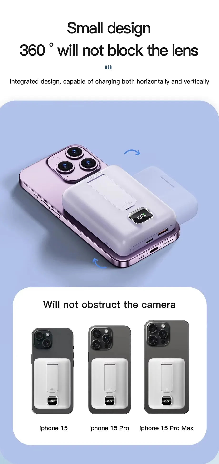 Banco de energía transparente inalámbrico magnético portátil de 10000mAh compatible con fuente de alimentación móvil de carga PD20W 15W para iPhone