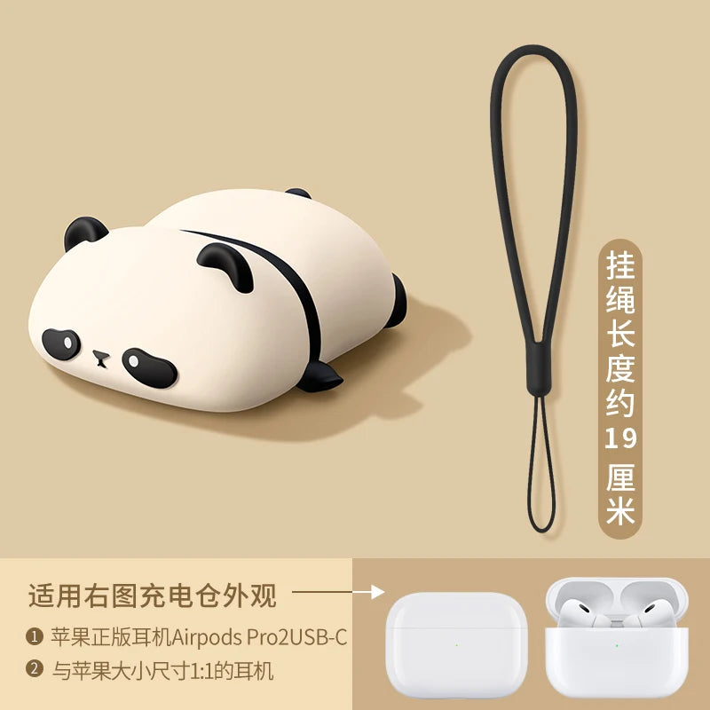 Bonita funda para auriculares con diseño de Panda tumbado para AirPods 4 (2024) Airpod Pro 1 2 3 auriculares Bluetooth caja de carga funda protectora para auriculares