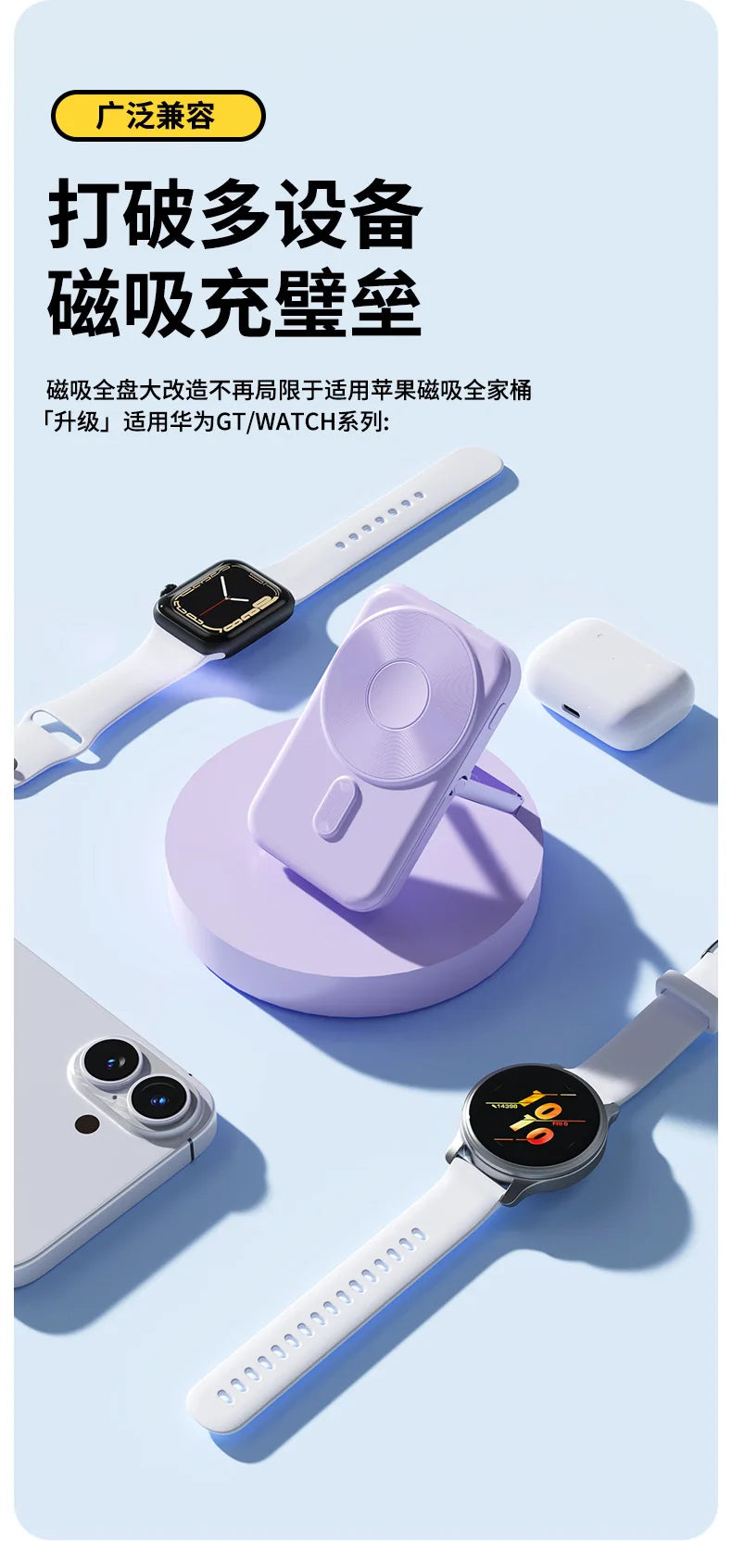 Banco de energía portátil de 20000mAh, estación de carga inalámbrica de carga rápida de 22,5 W para iPhone, iWatch y Galaxy Watch para teléfonos Airpods