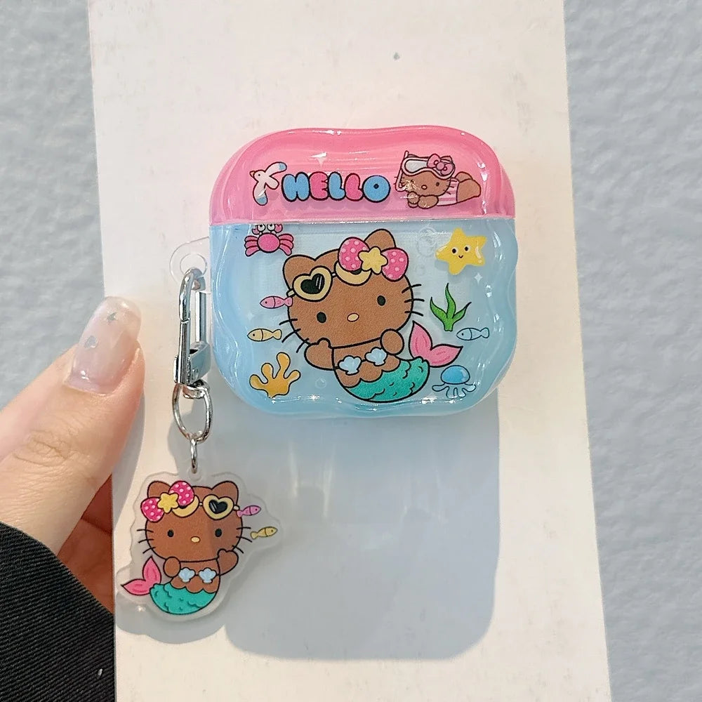 Funda para auriculares Airpods 1, 2, 3, 4 Pro 2, bonita Sanrio Hello Kitty, Auriculares inalámbricos con Bluetooth, funda protectora suave con colgante