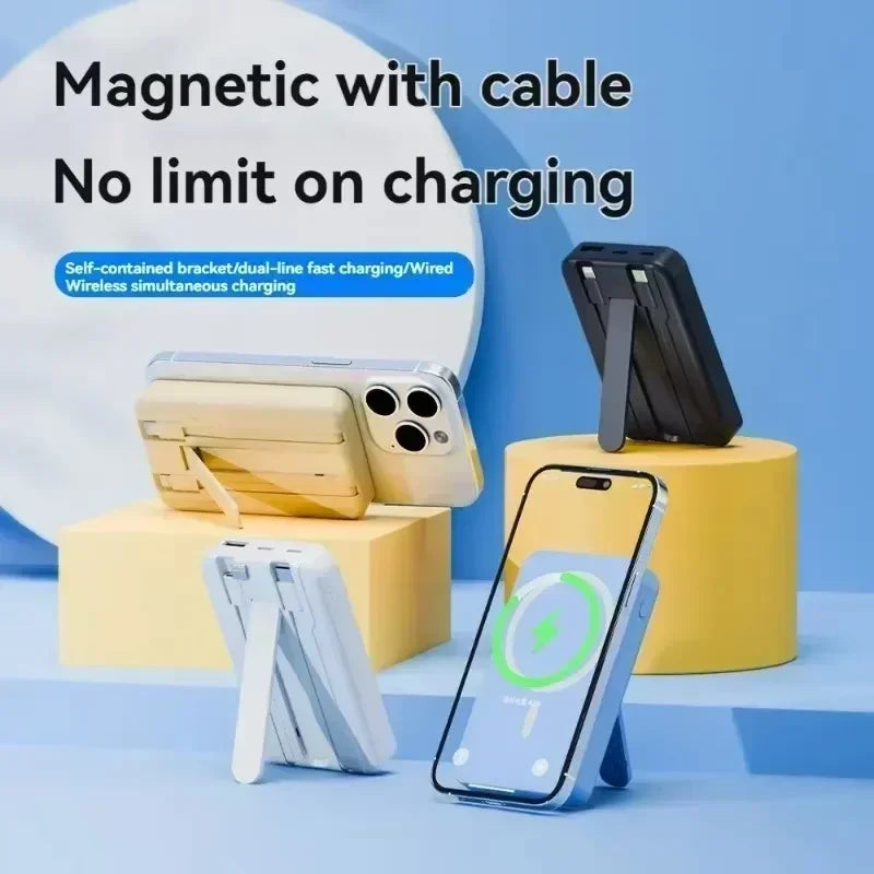 Banco de energía inalámbrico, soporte de cable incorporado, gran capacidad, carga súper rápida, banco de energía, magnético, 30000mAh, nuevo