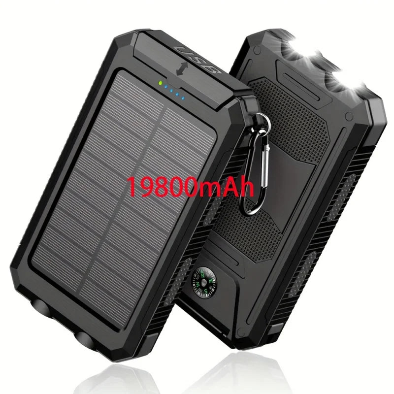 Banco de energía solar portátil de 20000 mAh, cargador solar portátil para teléfono móvil, cargador de batería externo para acampar para teléfonos móviles