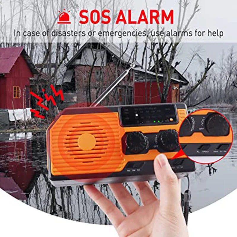 LOTOTG-Radio portátil de energía Solar de emergencia, manivela de carga AM/FM, Radio meteorológica, linterna de lectura Led, cargador de teléfono bancario