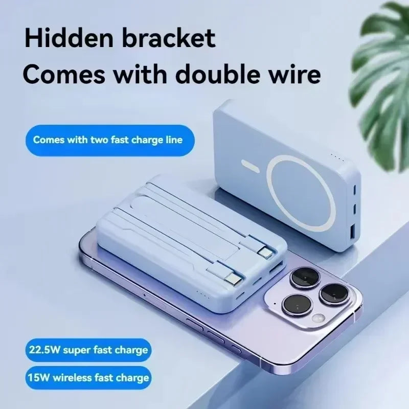 Banco de energía inalámbrico, soporte de cable incorporado, gran capacidad, carga súper rápida, banco de energía, magnético, 30000mAh, nuevo