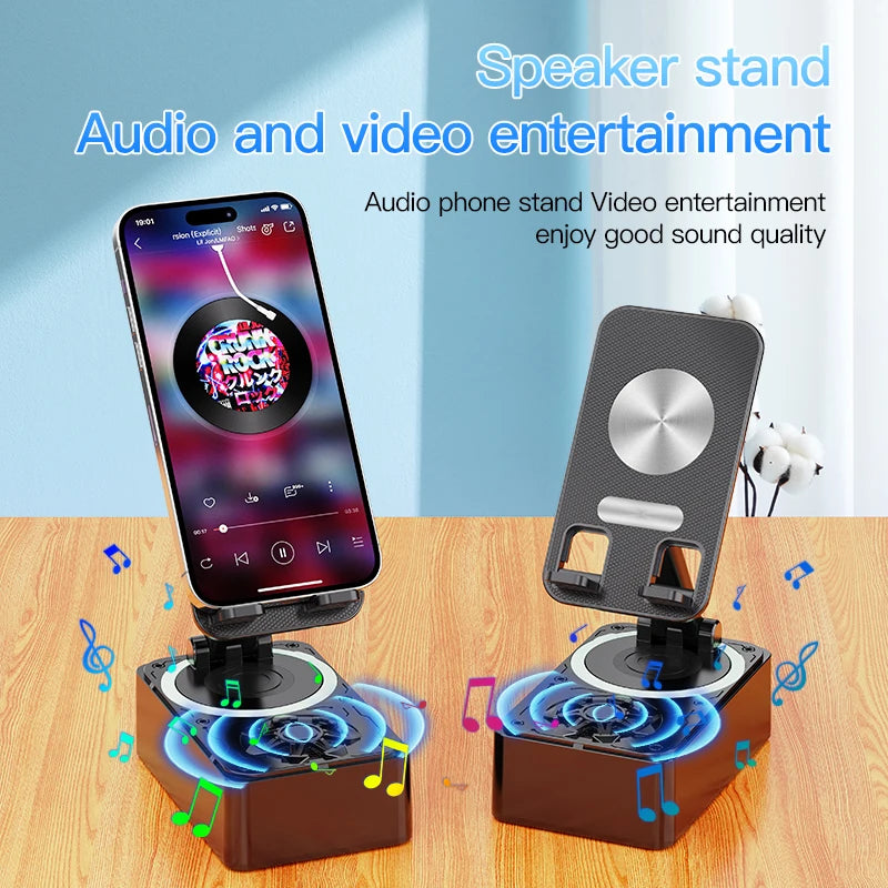 Soporte para teléfono móvil 3 en 1, Altavoz Bluetooth, Banco de energía, soporte de escritorio plegable giratorio para teléfono móvil, tabletas y iPad