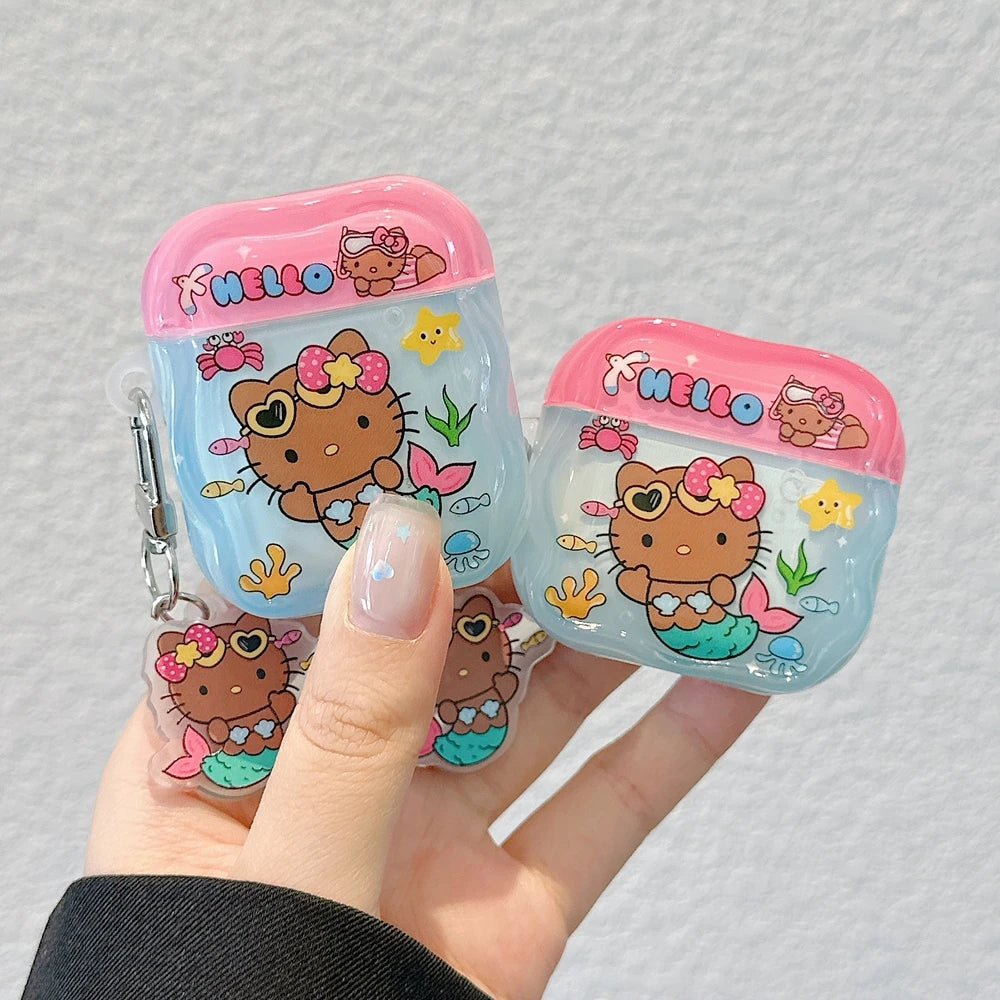 Funda para auriculares Airpods 1, 2, 3, 4 Pro 2, bonita Sanrio Hello Kitty, Auriculares inalámbricos con Bluetooth, funda protectora suave con colgante