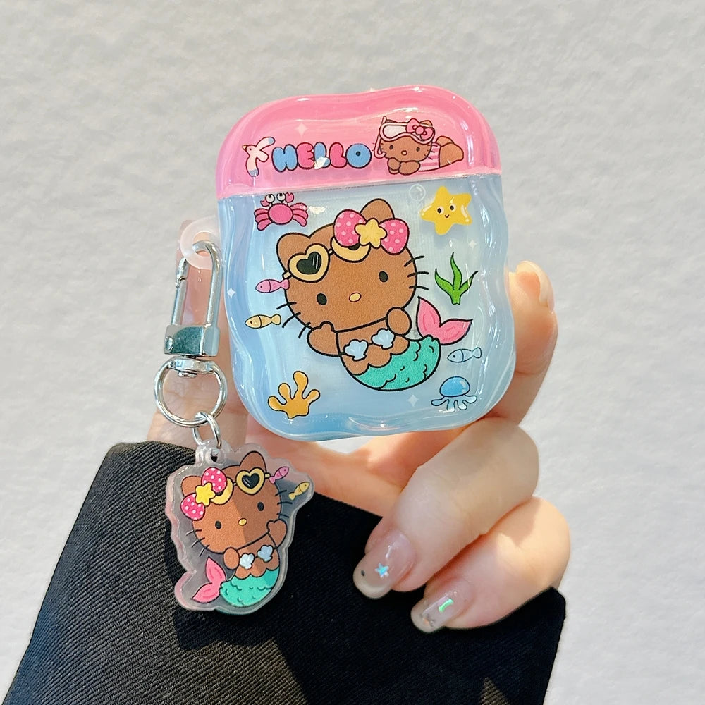 Funda para auriculares Airpods 1, 2, 3, 4 Pro 2, bonita Sanrio Hello Kitty, Auriculares inalámbricos con Bluetooth, funda protectora suave con colgante