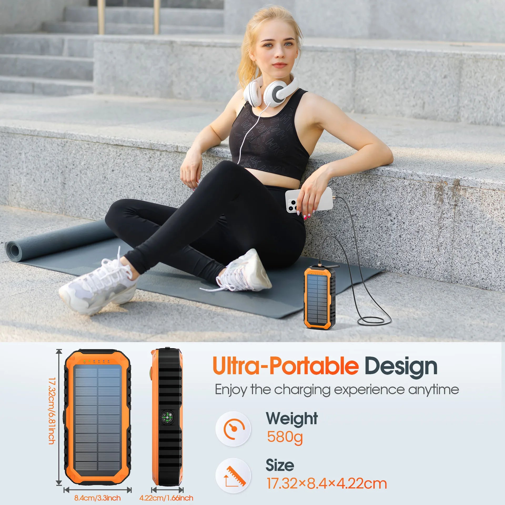 Banco de energía Solar de 40000mAh con manivela, cargador rápido portátil de 22,5 W, Cable incorporado, batería externa para teléfonos, Camping al aire libre