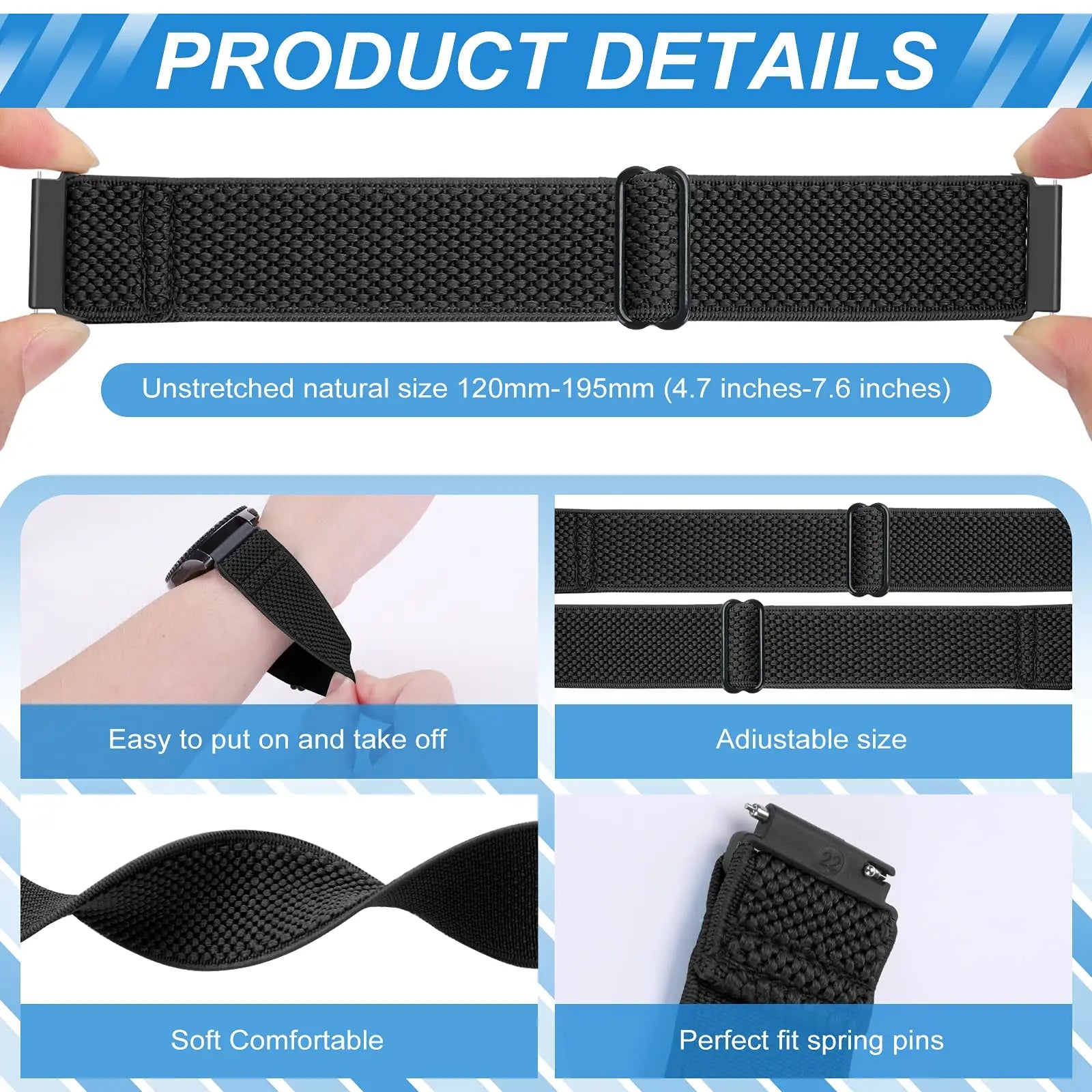 Correa de reloj inteligente para Garmin Forerunner 255 255S 645 245 Venu 2 Plus SQ Vivoactive 4 3 pulsera de nailon elástico Solo Loop