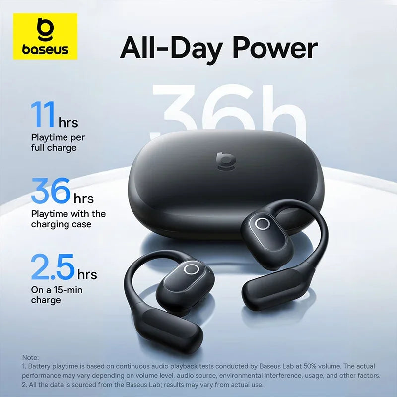 Baseus Eli 2i Fit auriculares abiertos inalámbricos verdaderos Bluetooth 6,0 ganchos para la oreja auriculares IPX5 auriculares deportivos impermeables Bass Boost