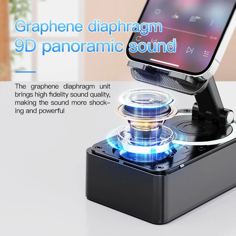 Soporte para teléfono móvil 3 en 1, Altavoz Bluetooth, Banco de energía, soporte de escritorio plegable giratorio para teléfono móvil, tabletas y iPad