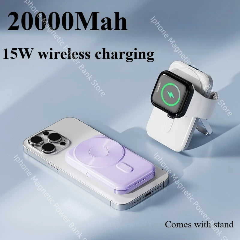 Banco de energía portátil de 20000mAh, estación de carga inalámbrica de carga rápida de 22,5 W para iPhone, iWatch y Galaxy Watch para teléfonos Airpods