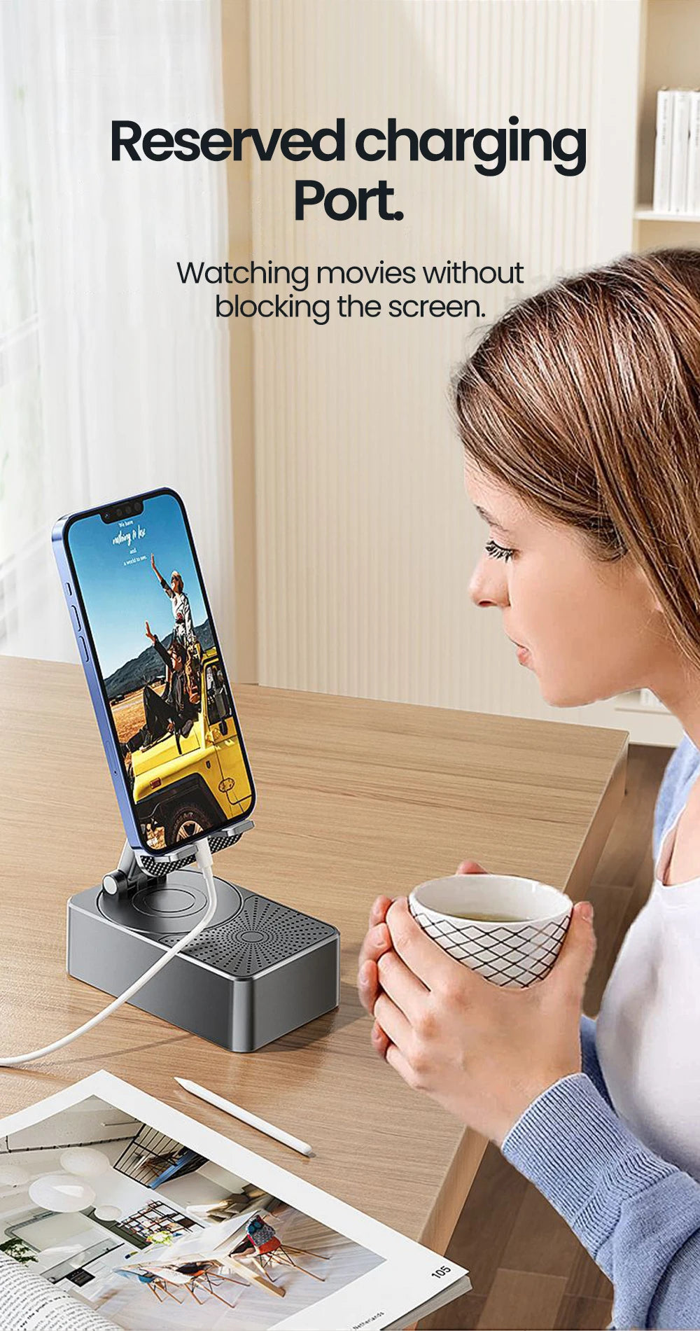 Soporte para teléfono móvil 3 en 1, Altavoz Bluetooth, Banco de energía, soporte para teléfono, soporte Universal plegable para teléfono móvil de escritorio para teléfono inteligente