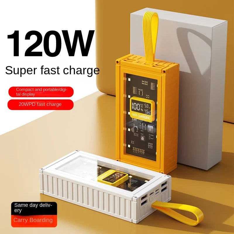 Banco de energía transparente de carga rápida para teléfonos móviles, fuente de alimentación de gran capacidad de 30000mAh, 50000mAh, 120W, BCAK