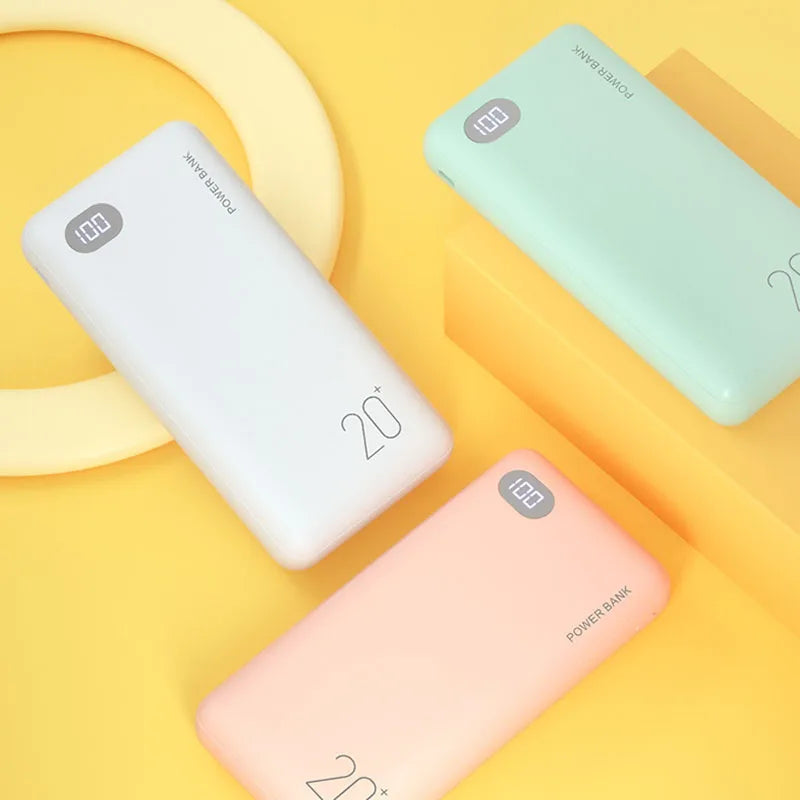 Cargador portátil externo para teléfono inteligente, Banco de energía de moda de 20000mAh, 2.1A, carga rápida con pantalla LED