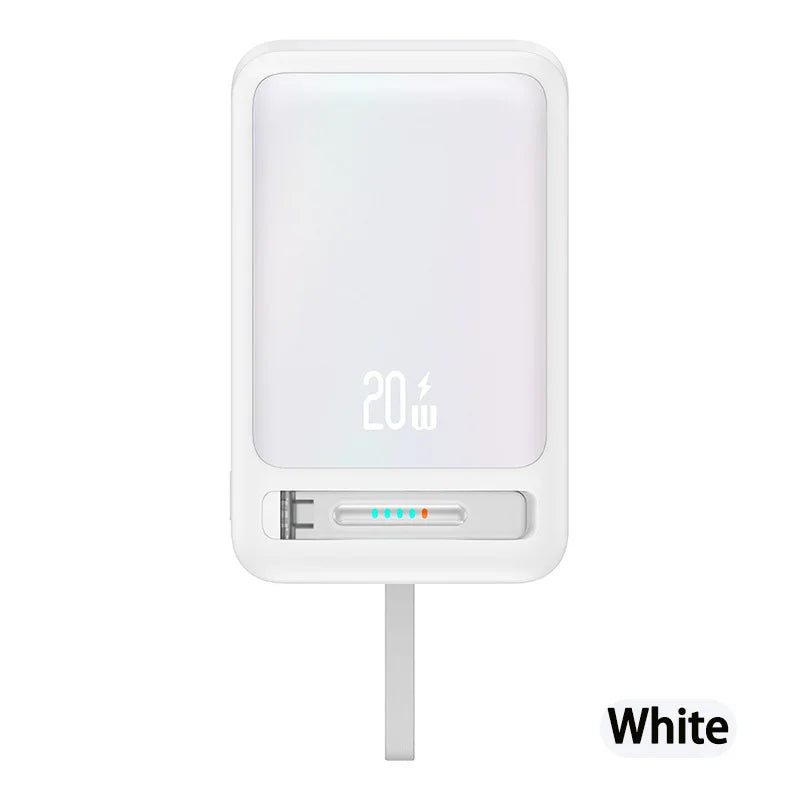 Banco de energía con Cable de datos, Banco de energía magnético para iPhone 15, teléfono móvil, carga inalámbrica rápida PD20W con soporte, Banco de energía