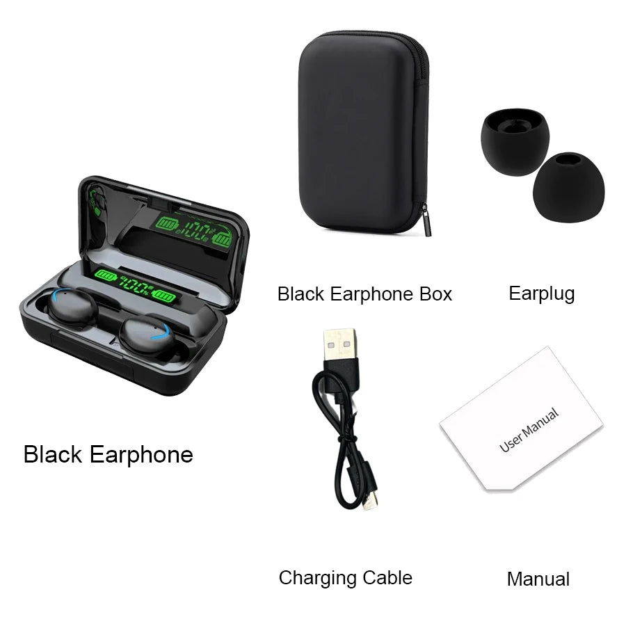 Auriculares inalámbricos F9 con Bluetooth, audífonos Tws impermeables con pantalla Digital, estuche de carga de gran capacidad