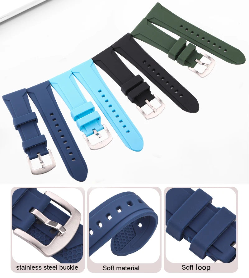 Correa de goma para reloj inteligente para hombre y mujer, banda de silicona suave resistente al agua, accesorios con hebilla, 22mm, 24mm, 26mm, negro, verde, azul