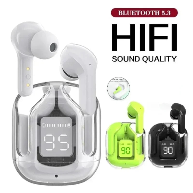 Auriculares translúcidos con cancelación de ruido compatibles con Bluetooth, estuche de carga con pantalla Digital, auriculares pequeños para trabajo deportivo
