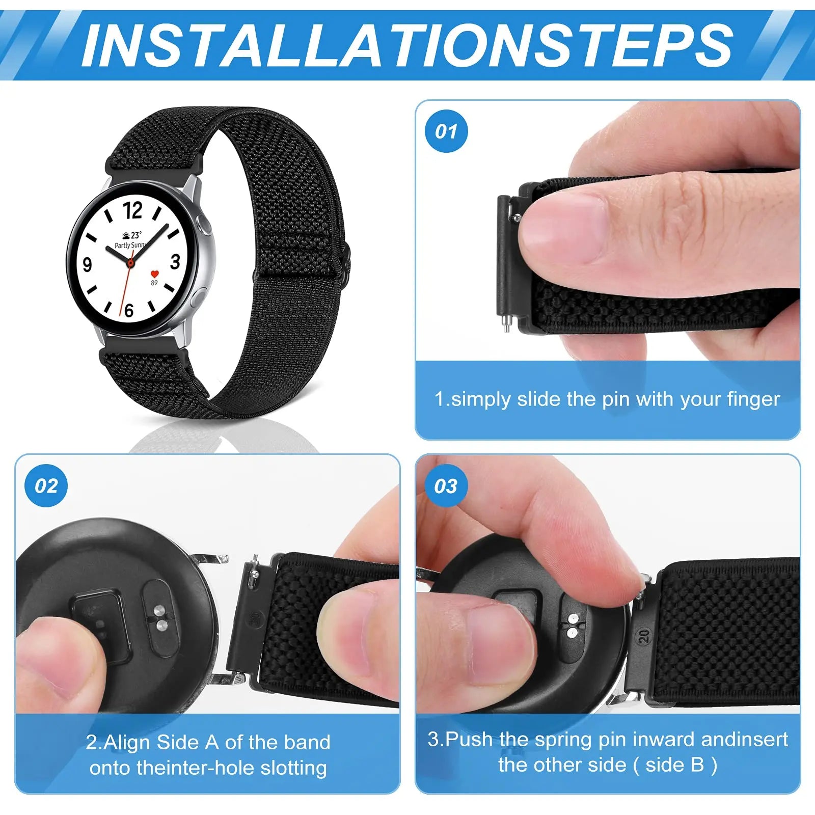 Correa de reloj inteligente para Garmin Forerunner 255 255S 645 245 Venu 2 Plus SQ Vivoactive 4 3 pulsera de nailon elástico Solo Loop