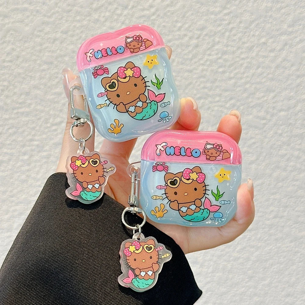 Funda para auriculares Airpods 1, 2, 3, 4 Pro 2, bonita Sanrio Hello Kitty, Auriculares inalámbricos con Bluetooth, funda protectora suave con colgante