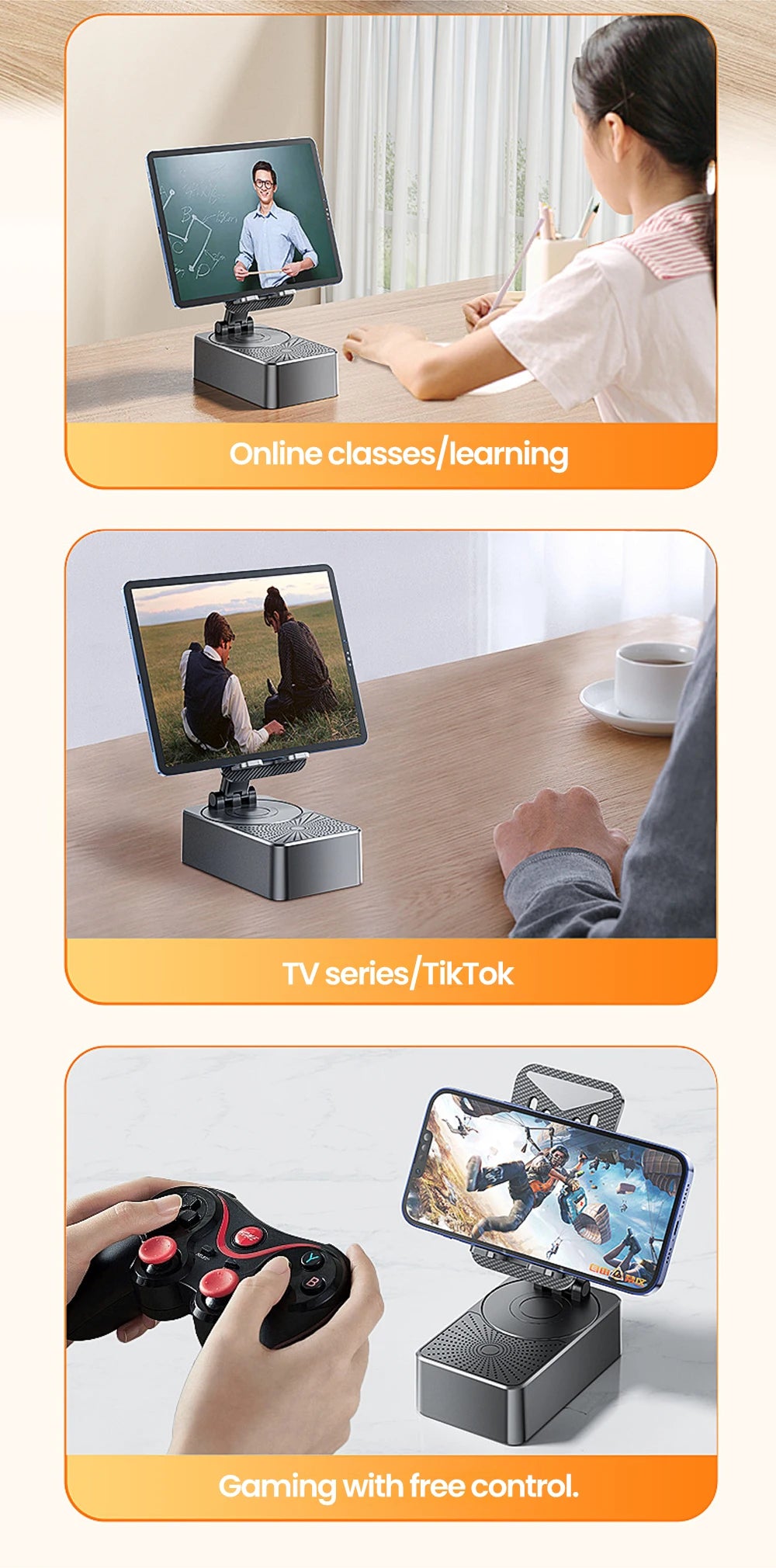 Soporte para teléfono móvil 3 en 1, Altavoz Bluetooth, Banco de energía, soporte para teléfono, soporte Universal plegable para teléfono móvil de escritorio para teléfono inteligente